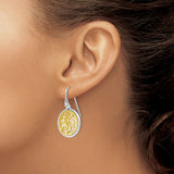 Sterling Silver Dangle Earrings with Tree of Life over Mother of Pearl Inlay, Round Drop Design