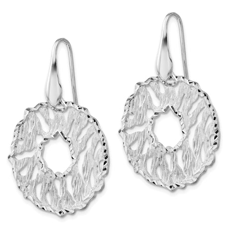 Sterling Silver Dangle Earrings with Abstract Openwork Circular Design and Wavy Texture