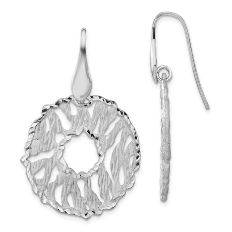 Sterling Silver Dangle Earrings with Abstract Openwork Circular Design and Wavy Texture