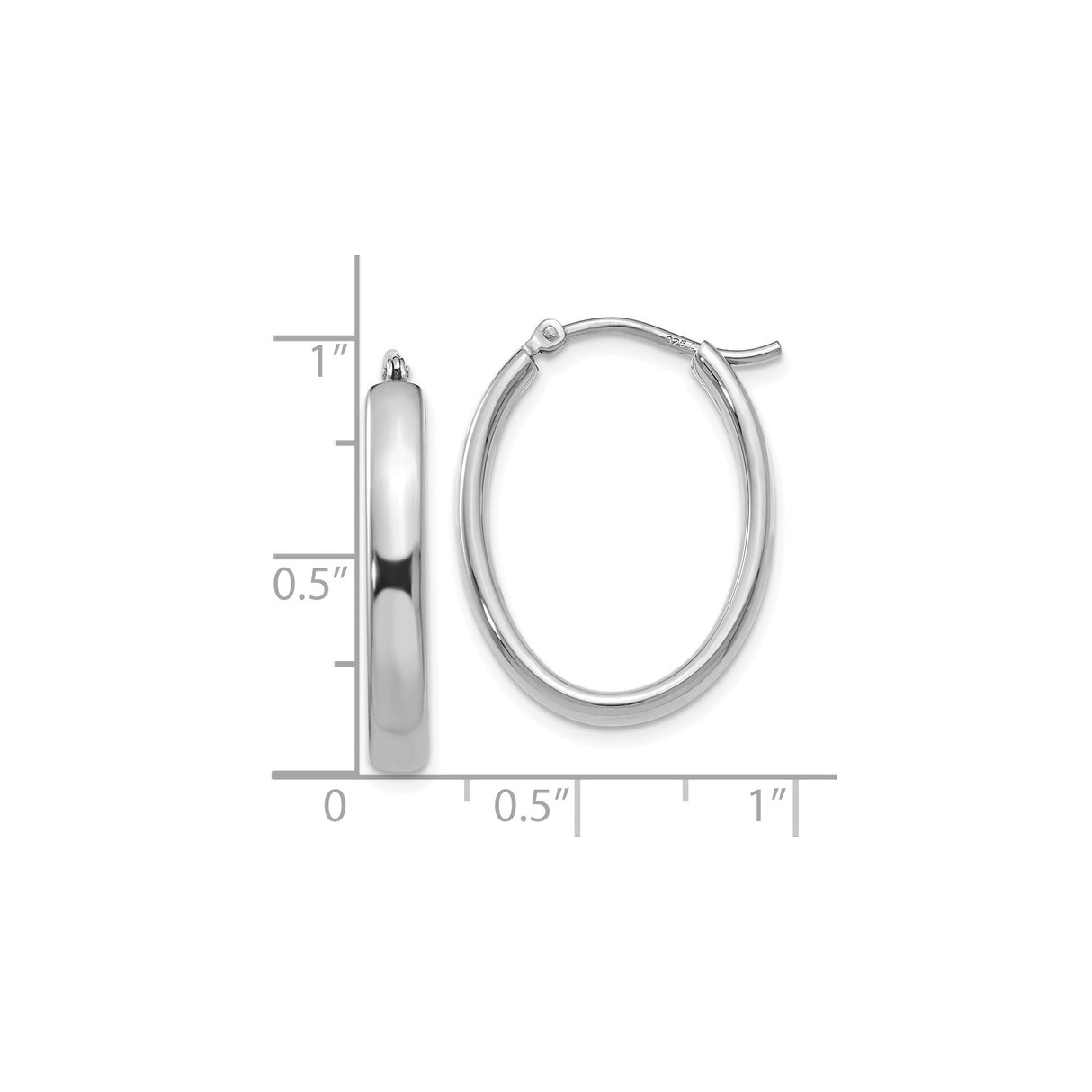 Sterling Silver Oval Hoop Earrings with Smooth Polished Finish and Hinged Closure for Women