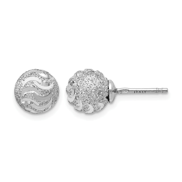 Sterling Silver Ball Stud Earrings with Textured Pave and Polished Wave Design