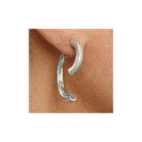 Sterling Silver Hoop Earrings, Medium Satin Polished Textured Round Design for Women