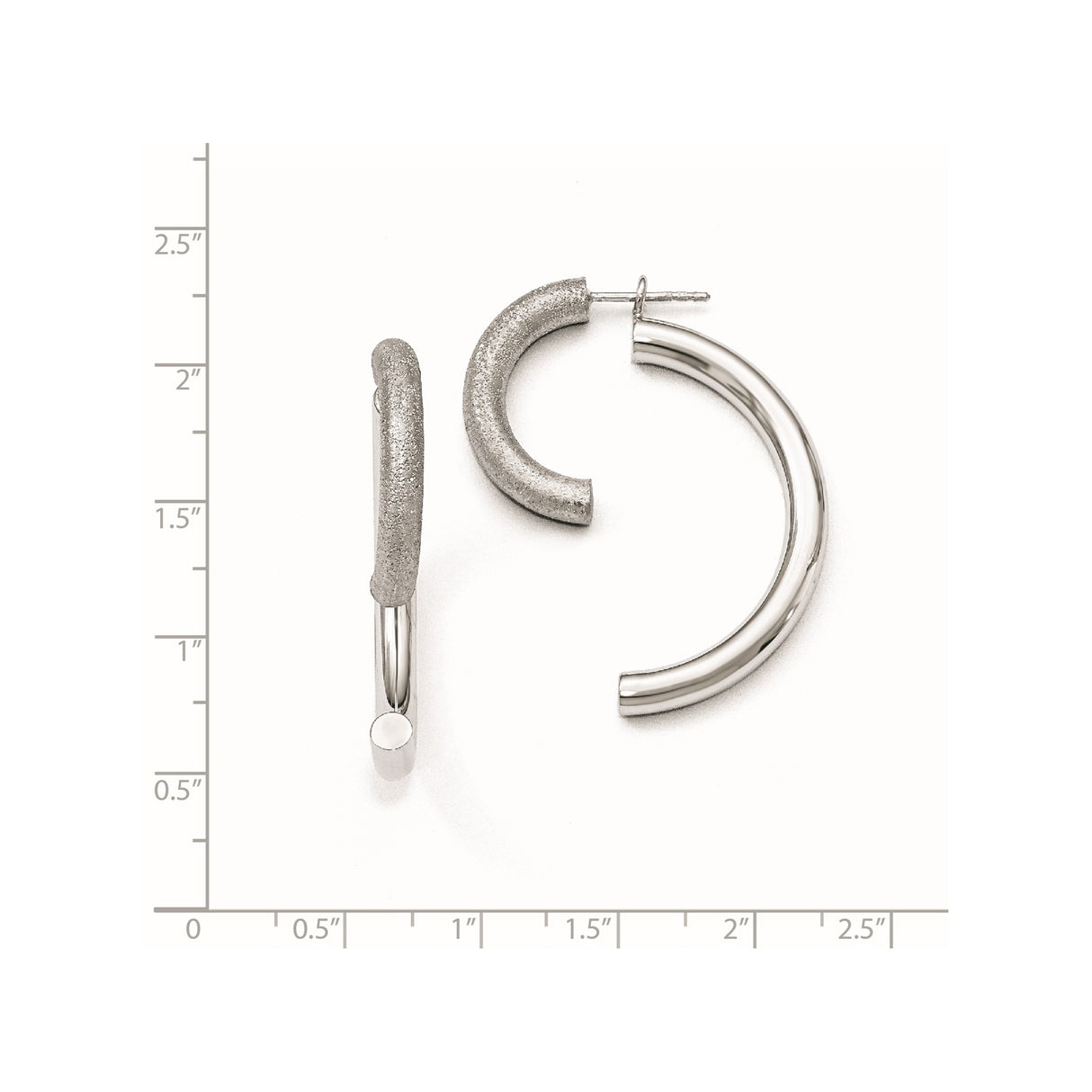 Sterling Silver Hoop Earrings, Medium Satin Polished Textured Round Design for Women