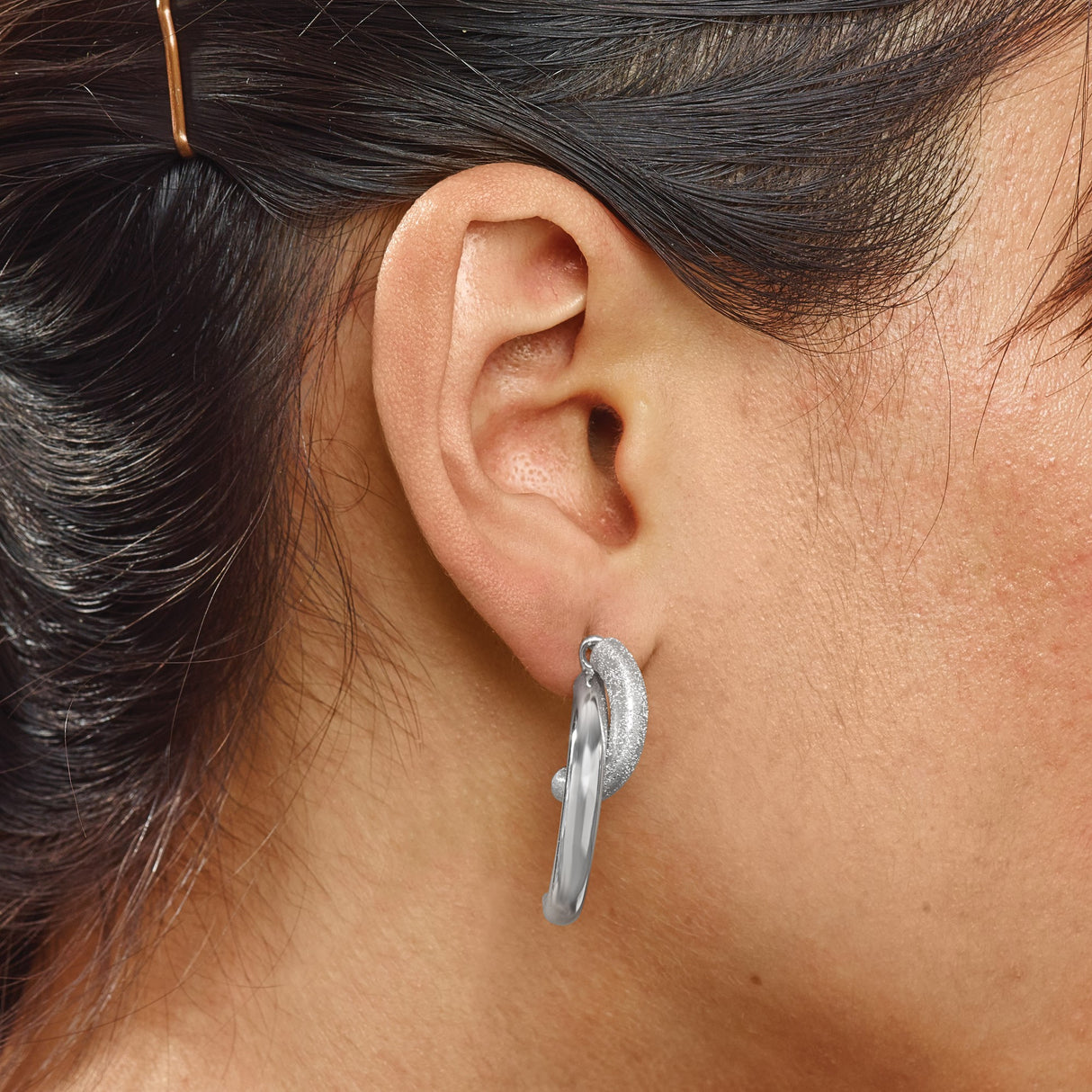 Sterling Silver Half Hoop Earrings with Matte and Polished Finish, Modern Minimalist Design