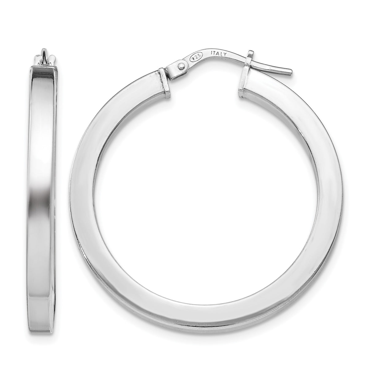 Sterling Silver Hoop Earrings, Italian Flat Open Circle Design, Lightweight Modern Style