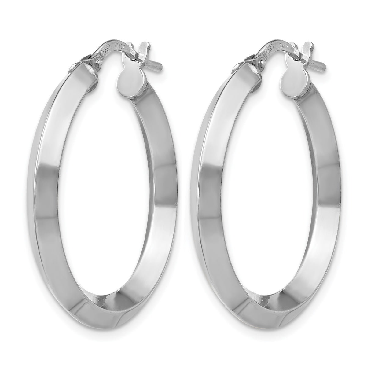 Sterling Silver Hoop Earrings, Italian Made Medium Round Hoops with Flat Edge Design