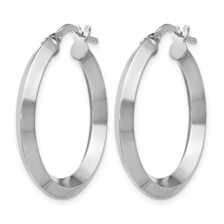 Sterling Silver Hoop Earrings, Italian Made Medium Round Hoops with Flat Edge Design