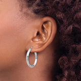 Sterling Silver Hoop Earrings, Italian Made Medium Round Hoops with Flat Edge Design