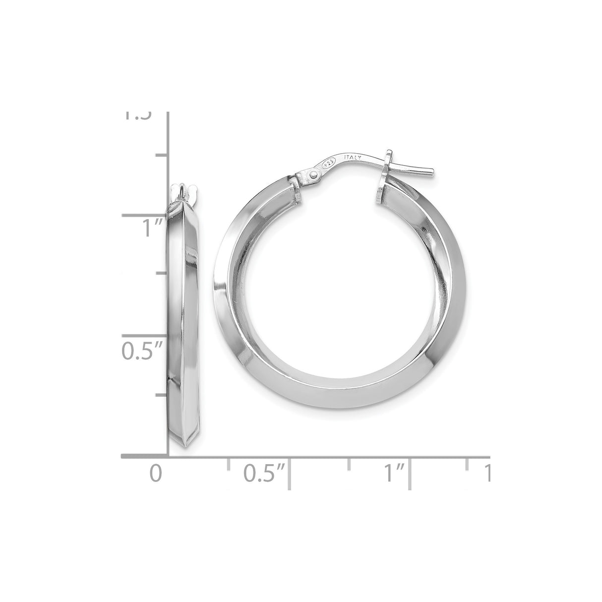 Sterling Silver Hoop Earrings, Italian Made Medium Round Hoops with Flat Edge Design