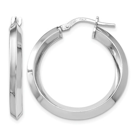 Sterling Silver Hoop Earrings, Italian Made Medium Round Hoops with Flat Edge Design