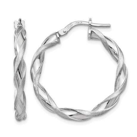 Sterling Silver Twisted Hoop Earrings with Rope Design and Textured Finish