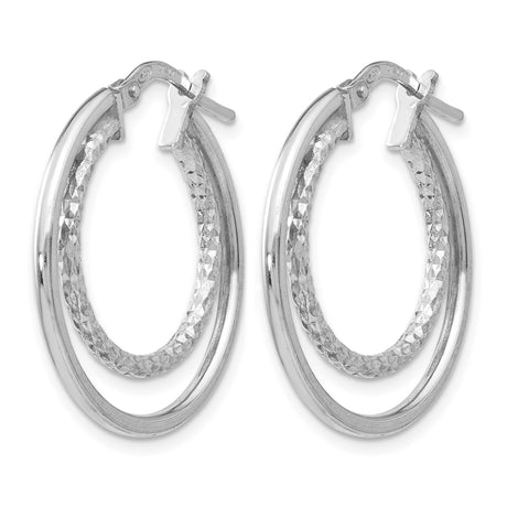 Sterling Silver Double Hoop Earrings with Polished and Diamond-Cut Bands, Lightweight Italian Design