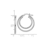 Sterling Silver Double Hoop Earrings with Polished and Diamond-Cut Bands, Lightweight Italian Design