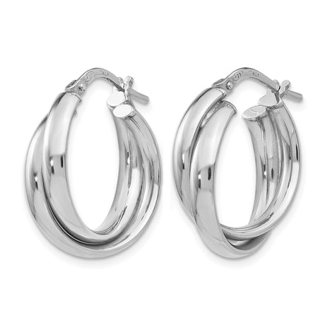 Sterling Silver Triple Hoop Earrings with Twist Design, Italian Crafted Polished Hoops