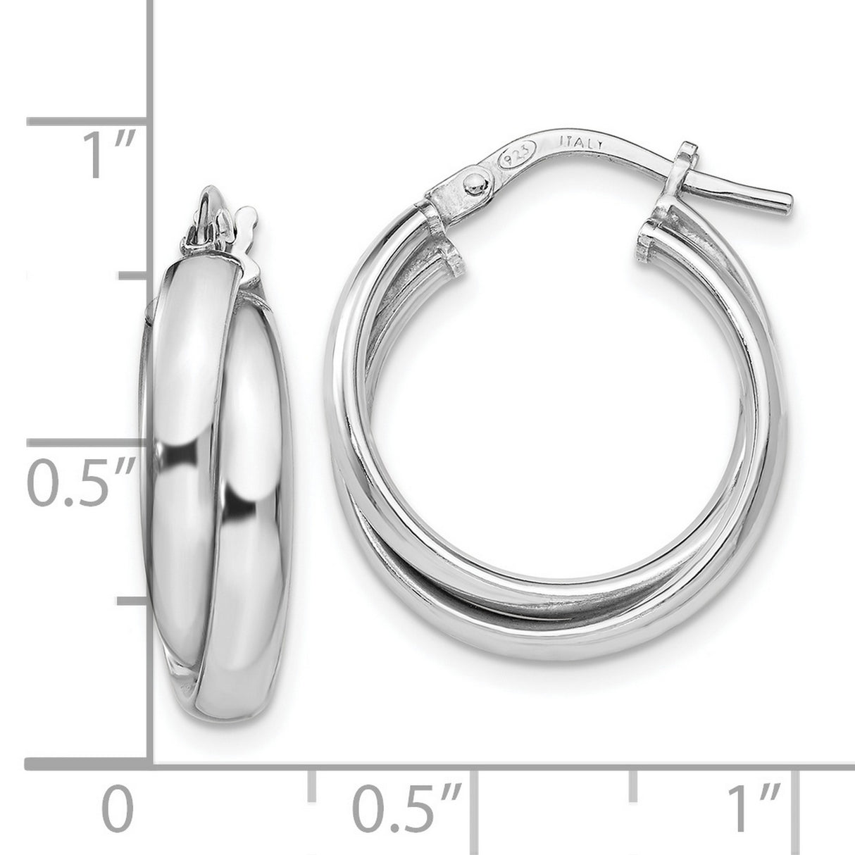 Sterling Silver Triple Hoop Earrings with Twist Design, Italian Crafted Polished Hoops