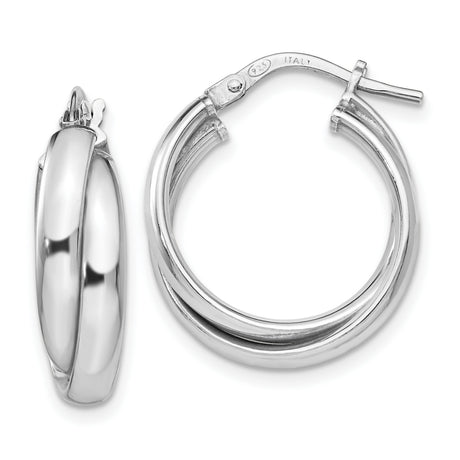 Sterling Silver Triple Hoop Earrings with Twist Design, Italian Crafted Polished Hoops