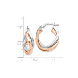 Sterling Silver Twisted Hoop Earrings with Rose Gold Interlocking Design for Women