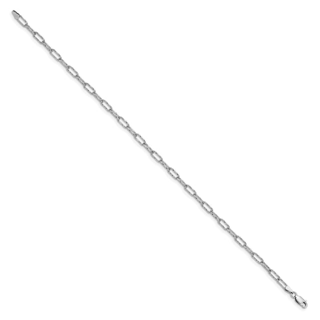 925 White Gold 1.62 mm Polished Chain Anklet, Solid