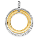 Sterling Silver Open Circle Pendant with Brushed Gold-Tone Inner Ring, Minimalist Modern Style