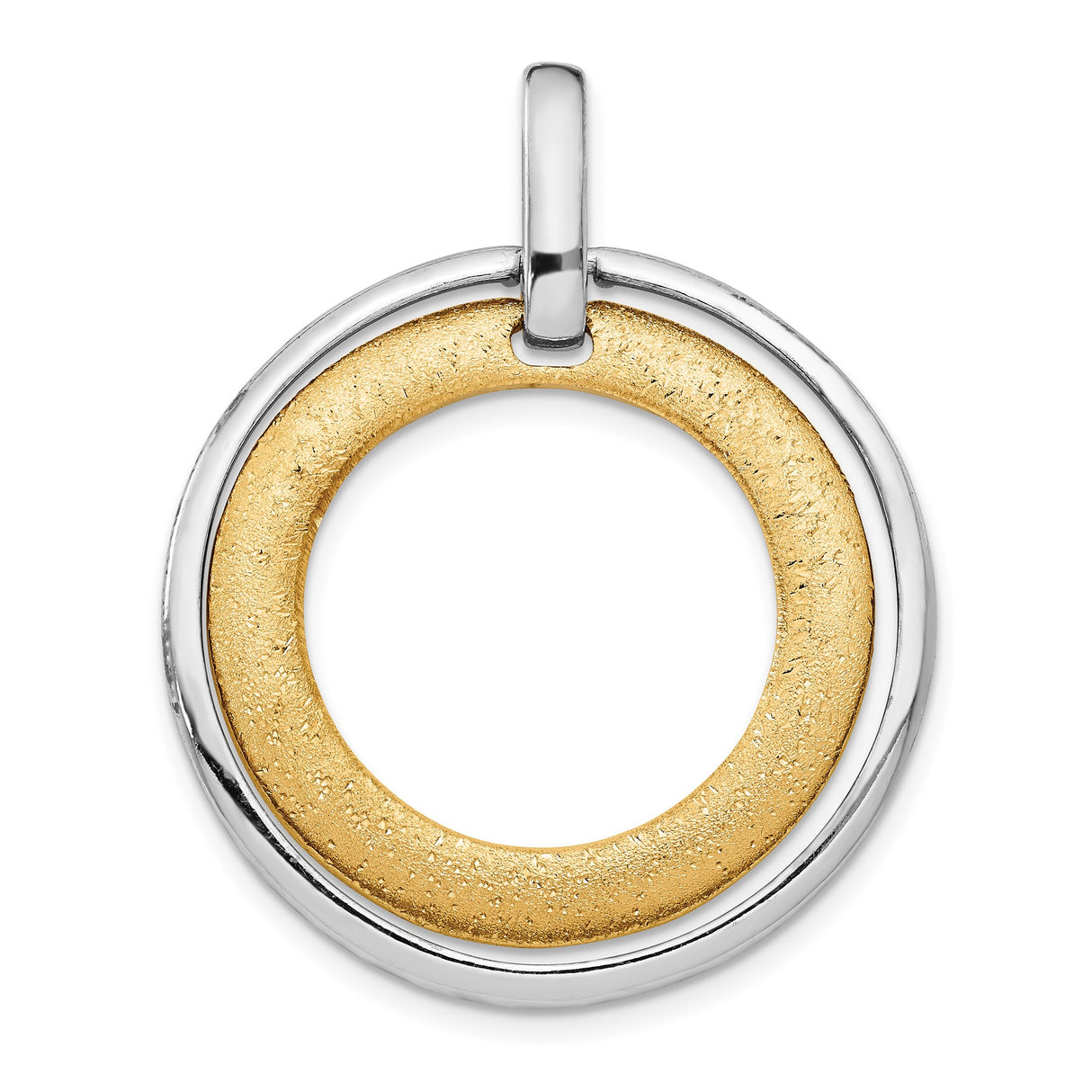 Sterling Silver Open Circle Pendant with Brushed Gold-Tone Inner Ring, Minimalist Modern Style