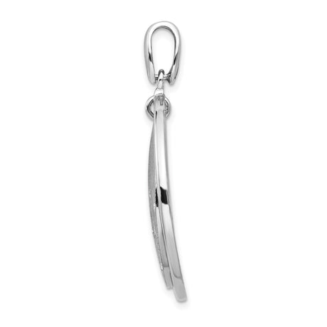Sterling Silver Pendant with Clear Crystal Accents, Curved Line and Botanical Design for Women