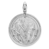 Sterling Silver Pendant with Clear Crystal Accents, Curved Line and Botanical Design for Women