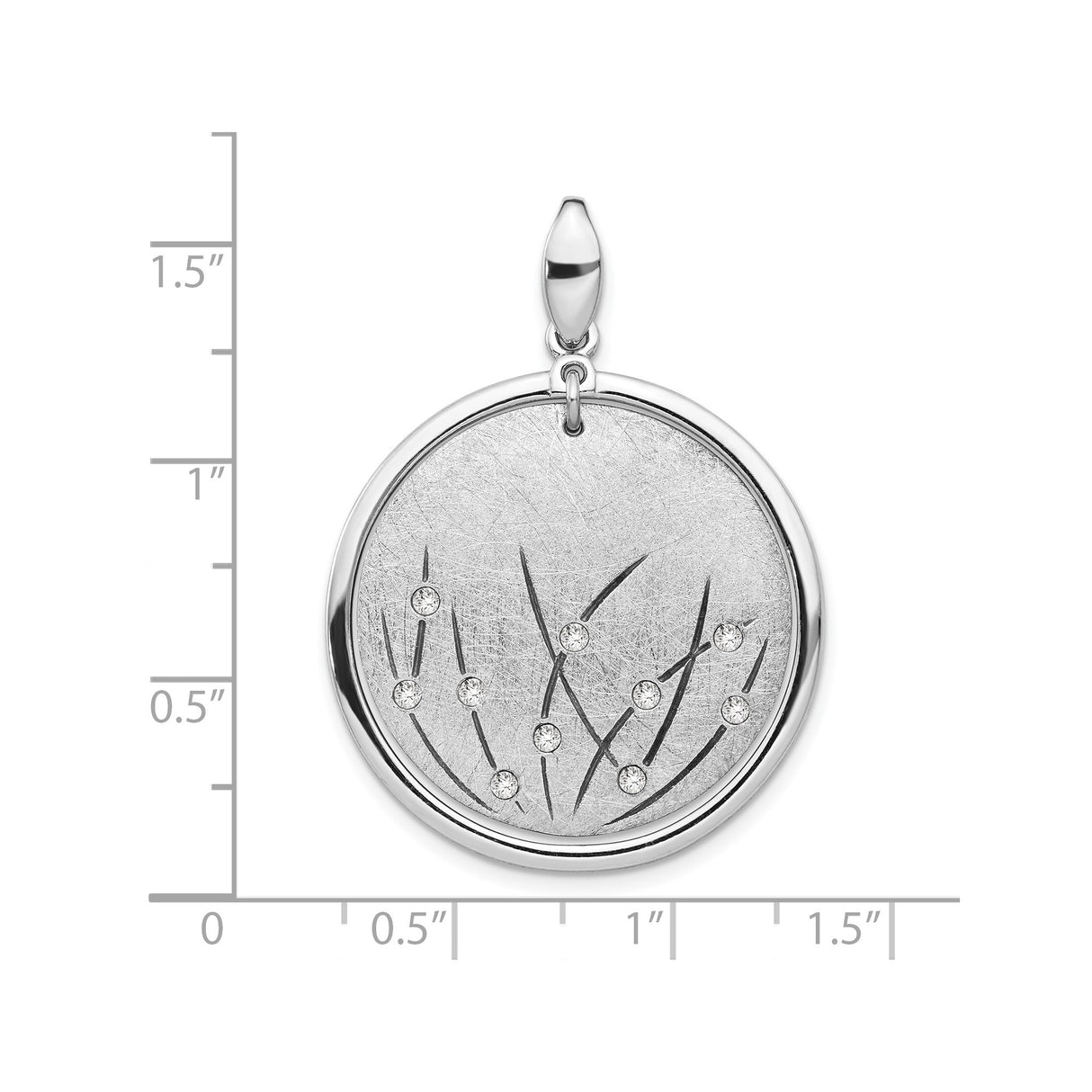 Sterling Silver Pendant with Clear Crystal Accents, Curved Line and Botanical Design for Women