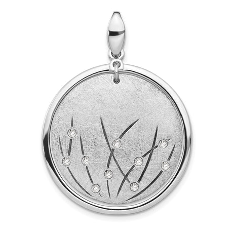 Sterling Silver Pendant with Clear Crystal Accents, Curved Line and Botanical Design for Women