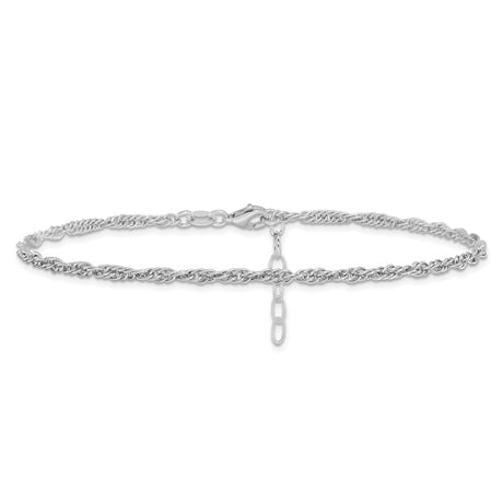 925 White Gold 3 mm Polished Chain Anklet, Solid alternate angle