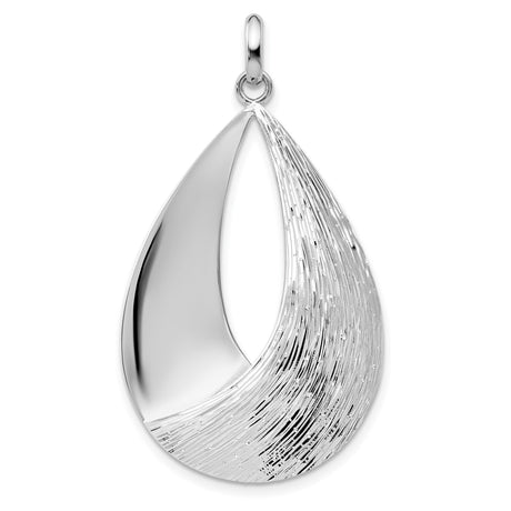 Sterling Silver Teardrop Pendant with Brushed Swirl Texture, Modern Minimalist Design for Women