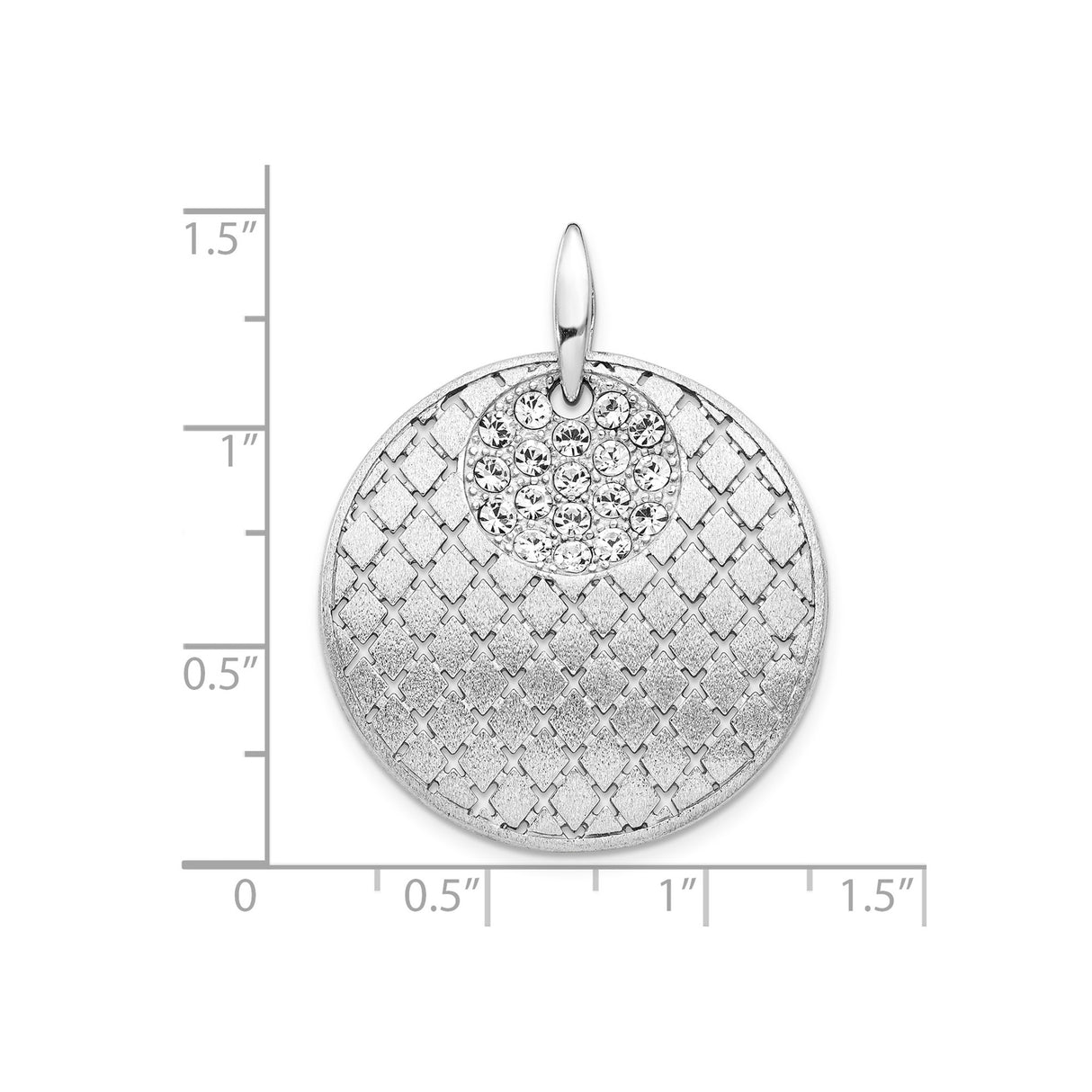 Sterling Silver Pendant with Crystal Accent, Textured Round Lattice Design, Brushed Finish