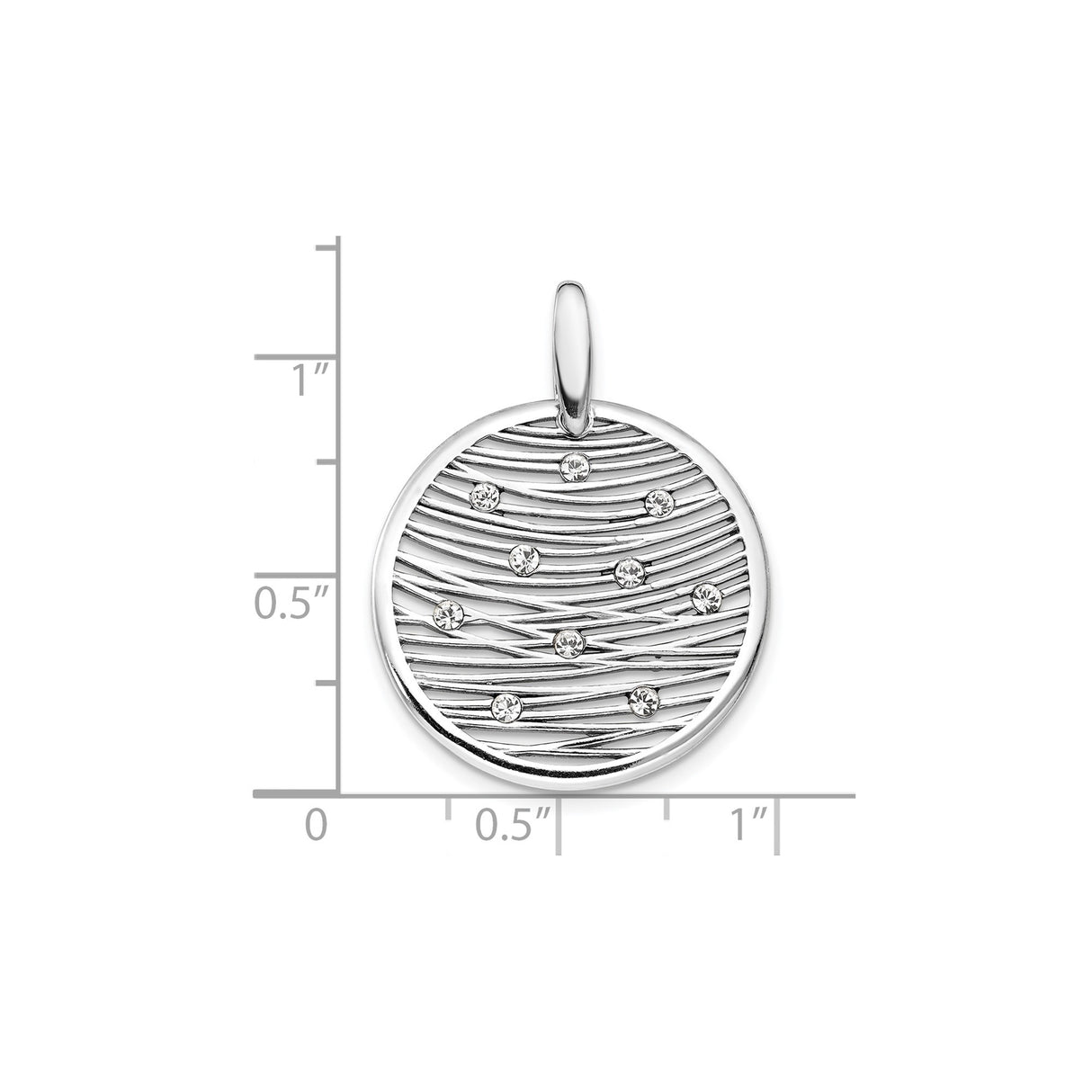 Sterling Silver Wave Pendant with Cubic Zirconia, Abstract Night Sky Design, Celestial Disc Charm