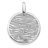 Sterling Silver Wave Pendant with Cubic Zirconia, Abstract Night Sky Design, Celestial Disc Charm