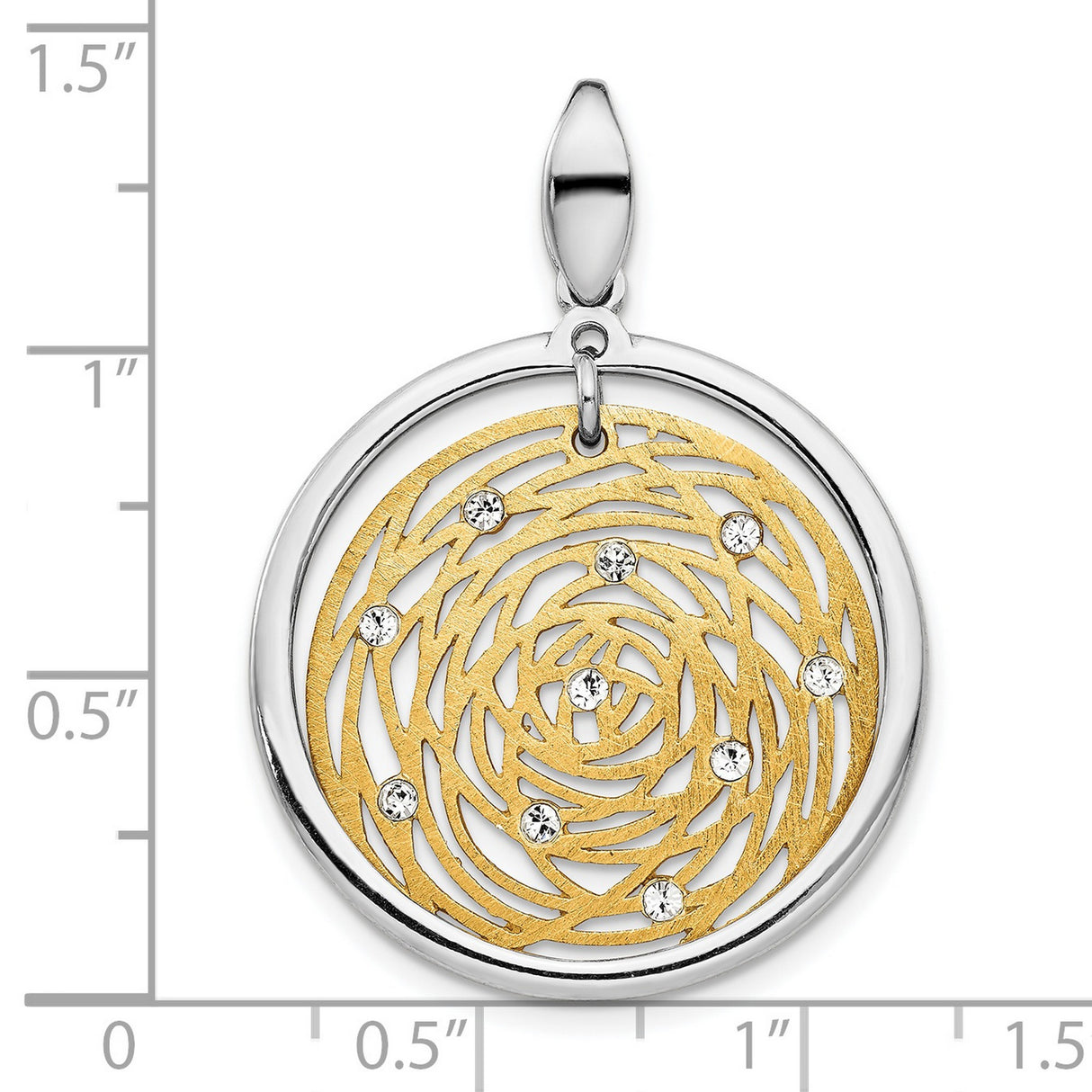 Sterling Silver Spiral Pendant with Cubic Zirconia, 14k Gold Plated, Abstract Geometric Design