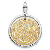 Sterling Silver Spiral Pendant with Cubic Zirconia, 14k Gold Plated, Abstract Geometric Design