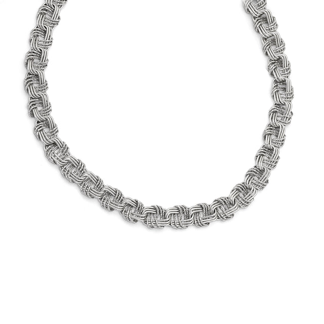 925 White Gold 12 mm Polished Chain Necklace