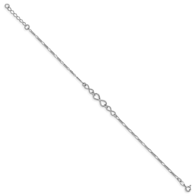 925 White Gold 2 mm Figaro Chain Anklet, Polished