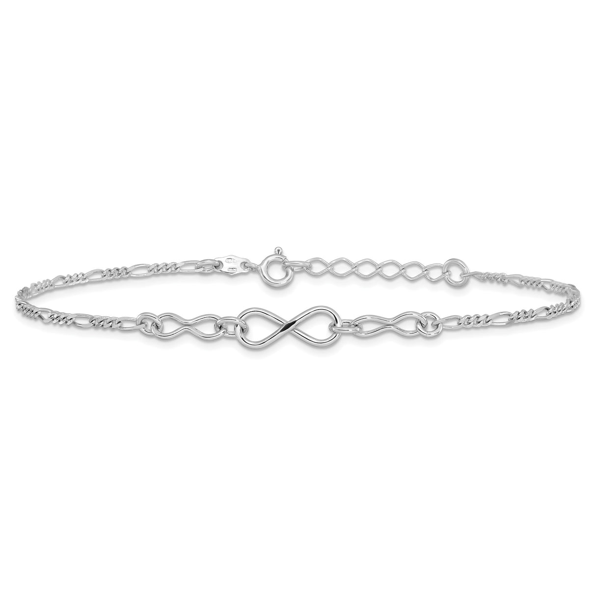 925 White Gold 2 mm Figaro Chain Anklet, Polished alternate angle