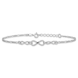 925 White Gold 2 mm Figaro Chain Anklet, Polished alternate angle