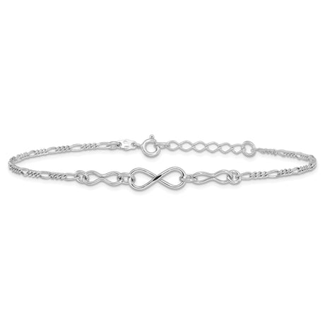 925 White Gold 2 mm Figaro Chain Anklet, Polished alternate angle