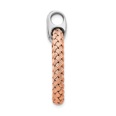 Sterling Silver Woven Oval Pendant with Cubic Zirconia Accent and Braided Texture