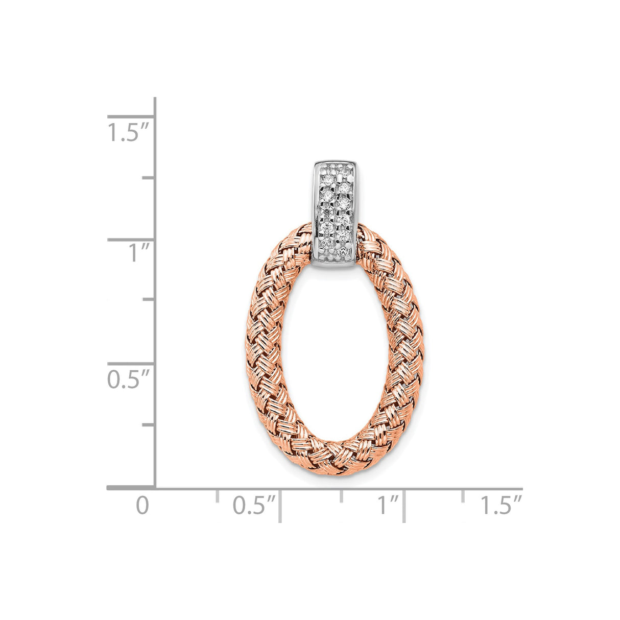 Sterling Silver Woven Oval Pendant with Cubic Zirconia Accent and Braided Texture