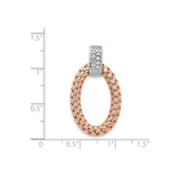Sterling Silver Woven Oval Pendant with Cubic Zirconia Accent and Braided Texture