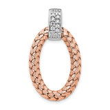 Sterling Silver Woven Oval Pendant with Cubic Zirconia Accent and Braided Texture