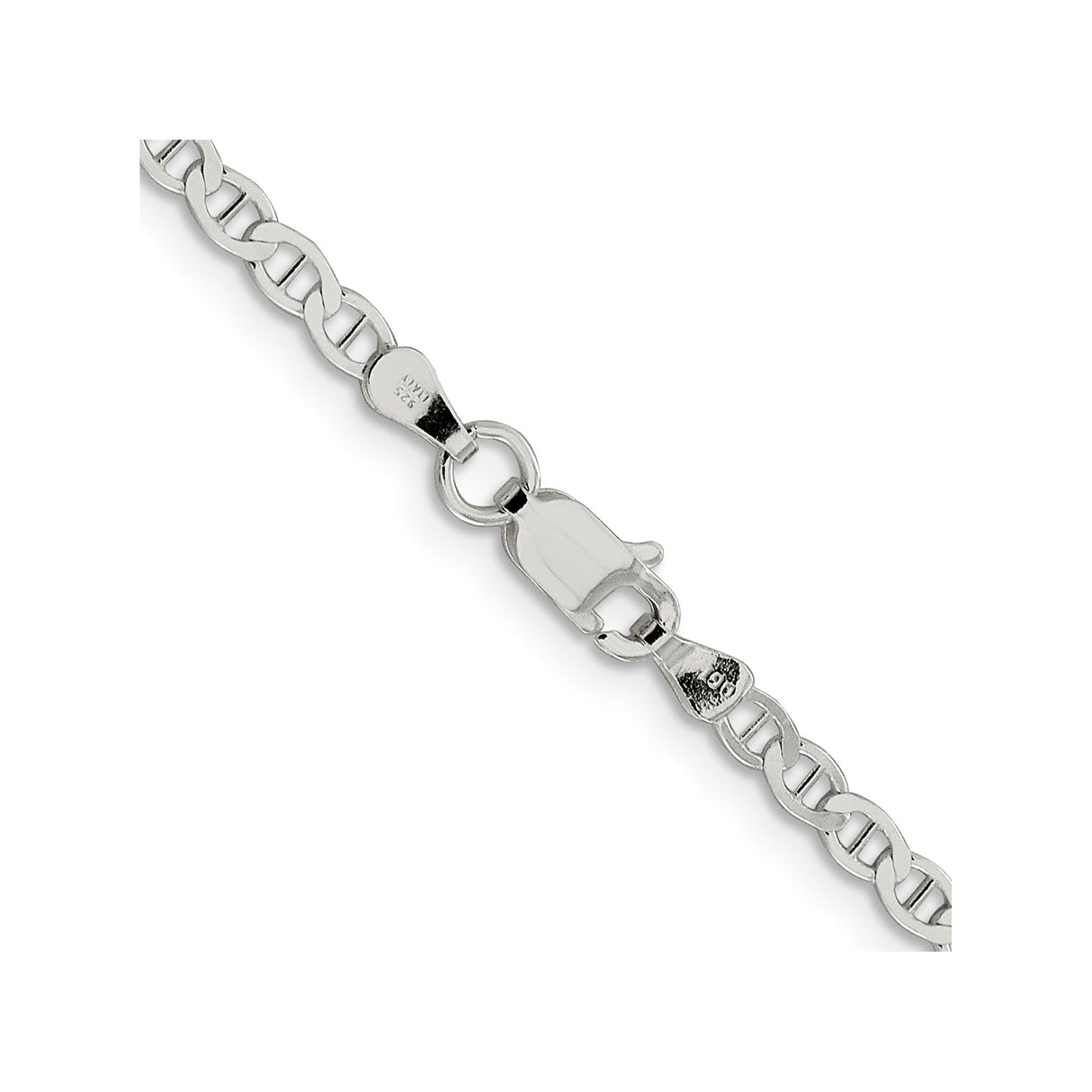925 White Gold 3.1 mm Polished Chain Necklace alternate angle