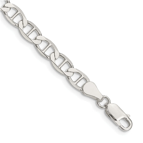 925 White Gold 5.7 mm Polished Chain Bracelet shown for scale