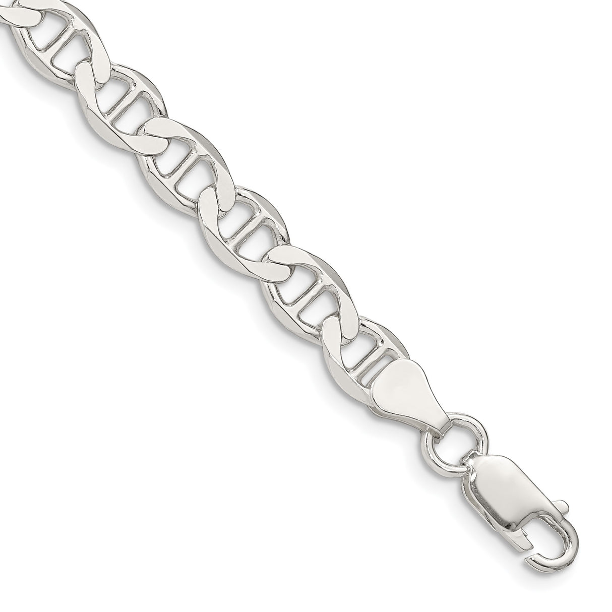 925 White Gold 7.1 mm Polished Chain Bracelet shown for scale
