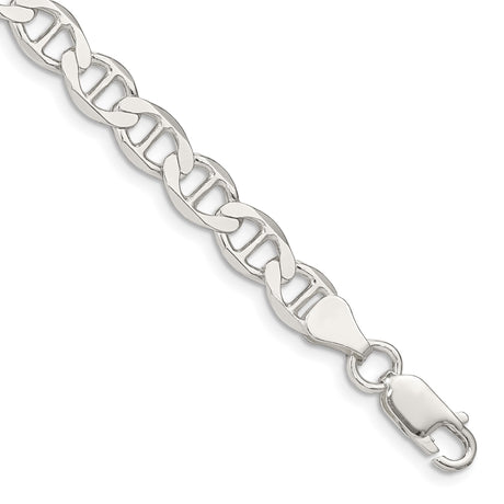 925 White Gold 7.1 mm Polished Chain Bracelet shown for scale