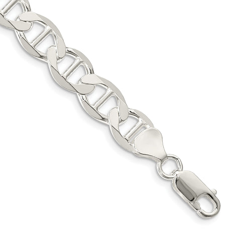 925 White Gold 8.9 mm Polished Chain Bracelet shown for scale