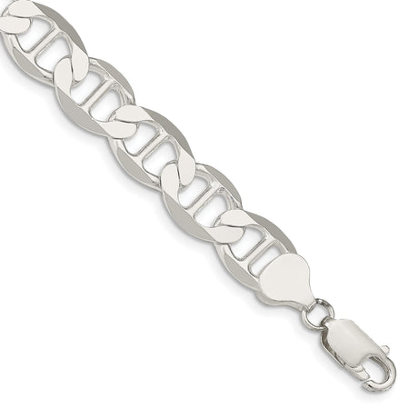 925 White Gold 9.95 mm Polished Chain Bracelet shown for scale